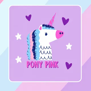 Sticker de PonyPink: un unicornio blanco con crin azul y rosa.